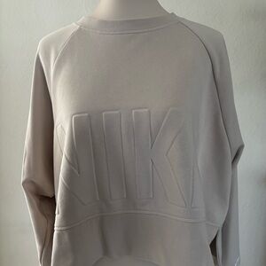 Nike Dri-Fit Cream Cropped Embossed Logo Women’s Crewneck Sweatshirt Sz M